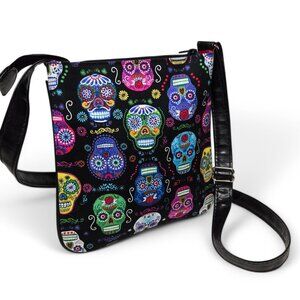 Mexican Night of the Living Dead Skull Crossbody Purse Women's Canvas Festive